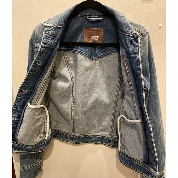 Abercrombie & Fitch Med Denim Distressed Denim Jean Jacket Y2K Cropped - Picture 8 of 9